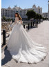 Beaded White Lace Tulle Wedding Dress With Long Train